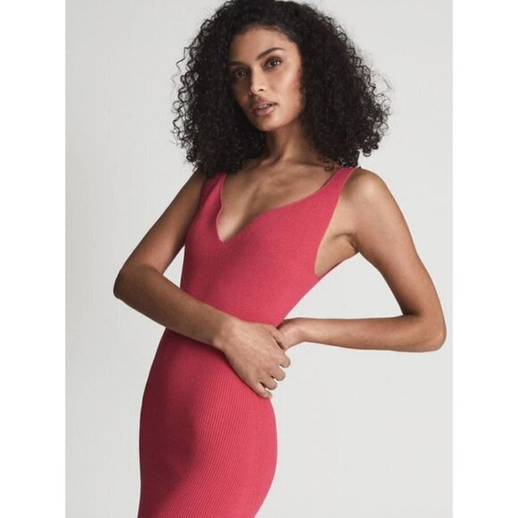 💕REISS💕 Dakota Sweetheart Neck Knitted Bodycon Dress ~ Pink Medium M - Picture 4 of 16